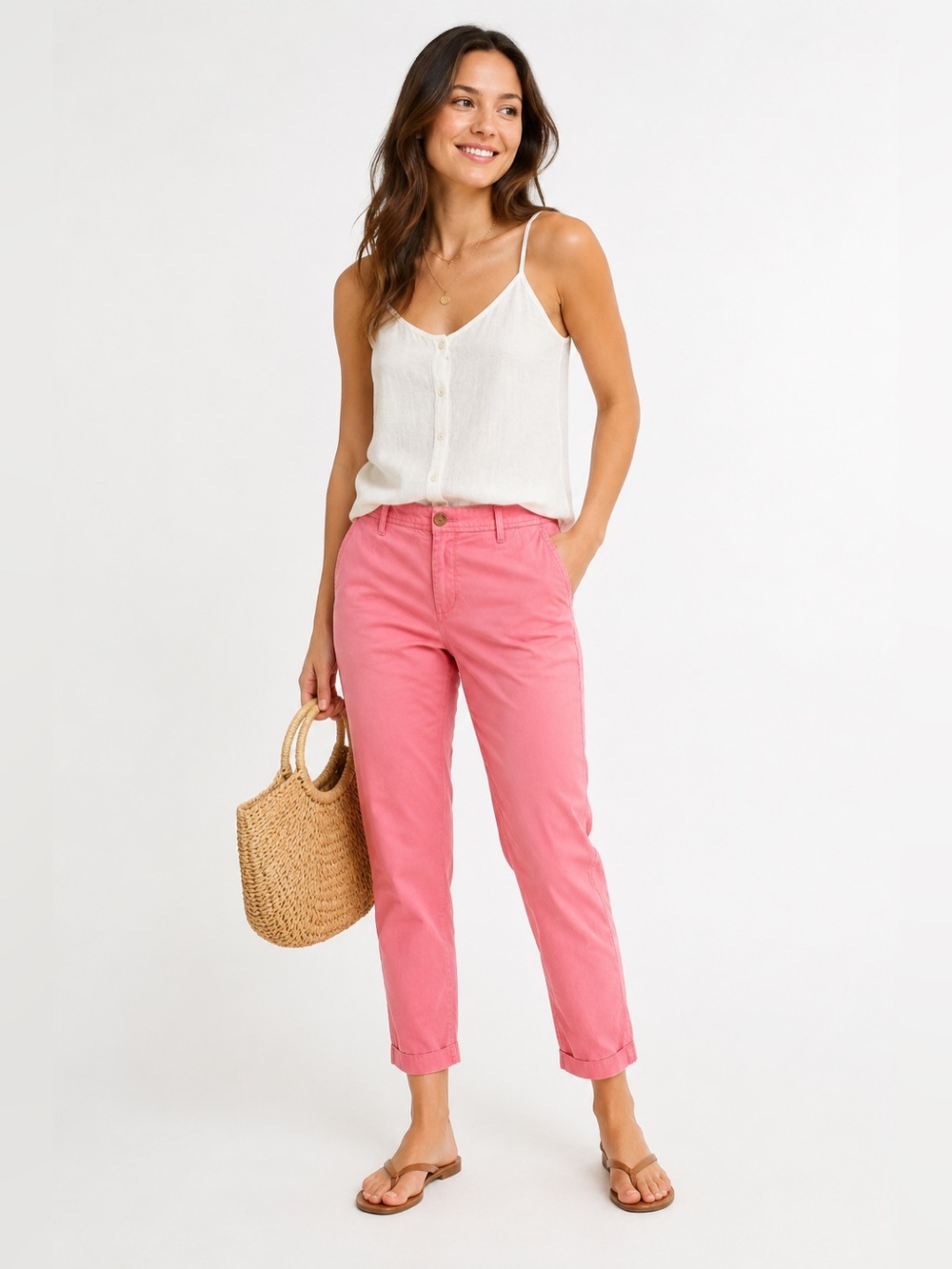 Talbots Girlfriend Chino Pink Cropped Pants Plus Size 14WP Coastal Preppy